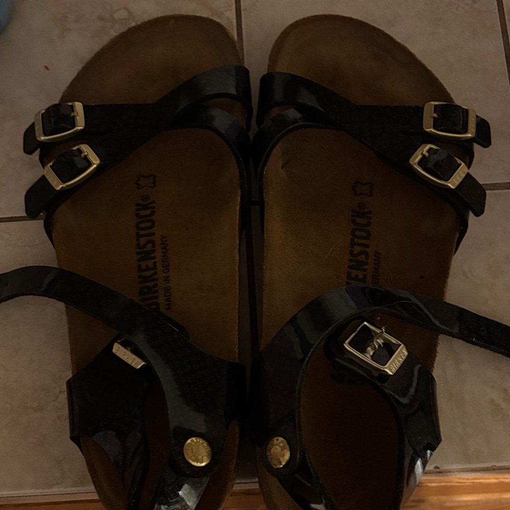 Birkenstock Glossy Black Double Buckle Sandals
